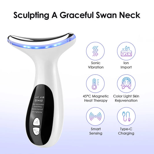 4 Modes Neck Beauty Device EMS Face Lifting Machine Double Chin Remover LED Anti Wrinkle Skin Tightening Facial Massager